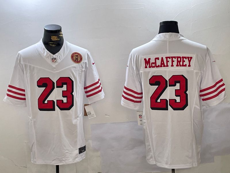 Men San Francisco 49ers 23 Mccaffrey White Three generations 2024 Nike Vapor Limited NFL Jersey style 3